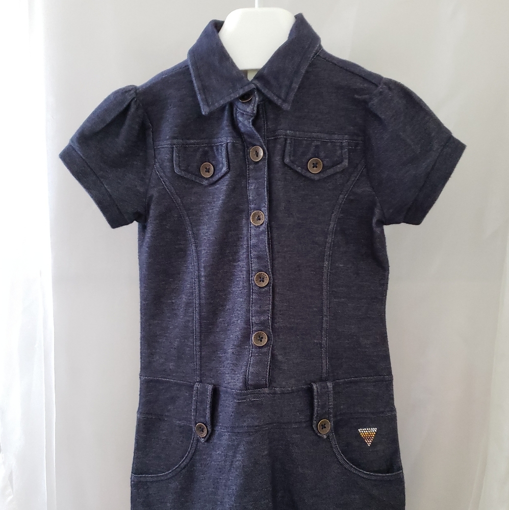 Short-Sleeve Knit Denim Dress